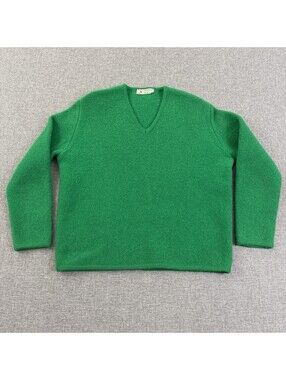 Vintage 60s Obermeyer Austria Green Wool V-Neck Sweater 100% Wool Size Medium